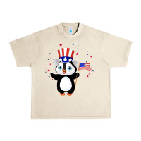 Penguin American 4th Of July Penguin American Flag Urban Heavy Tee | Teevron