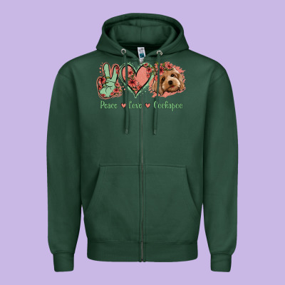 Peace Love Cockapoo Zipper Hoodie Designed By Jasminsmagicworld