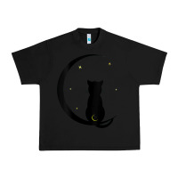 Black womens double moon cat Urban Heavy Tee - linhVisuals