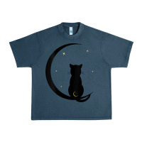 Midnight Navy womens double moon cat Urban Heavy Tee - linhVisuals