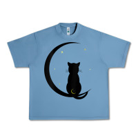 Pebble Blue womens double moon cat Urban Heavy Tee - linhVisuals