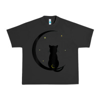 Pigment Black womens double moon cat Urban Heavy Tee - linhVisuals