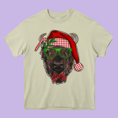 Christmas Bison Heavy Core Tee Designed By Ranaportraitstore