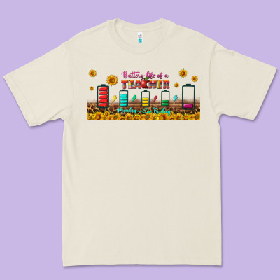 Battery Life Of A Teacher Libbey Glass Premium Tee Designed By Bundleandbundleshop