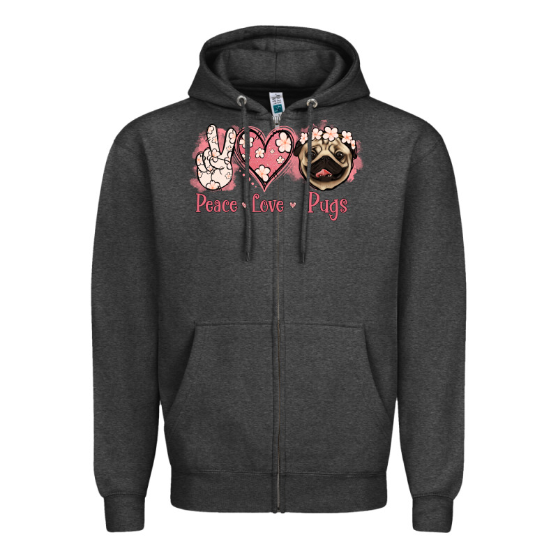 Peace Love Pugs Zipper Hoodie by Jasminsmagicworld | Teevron