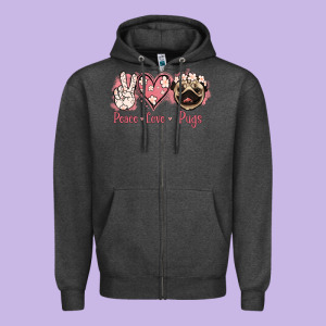 Peace Love Pugs Zipper Hoodie Designed By Jasminsmagicworld