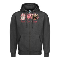 Charcoal Heather Peace Love Pugs Zipper Hoodie - Jasminsmagicworld