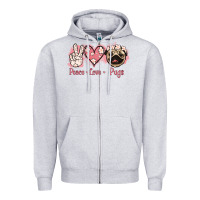 Heather Grey Peace Love Pugs Zipper Hoodie - Jasminsmagicworld