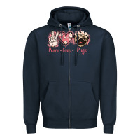 Navy Peace Love Pugs Zipper Hoodie - Jasminsmagicworld