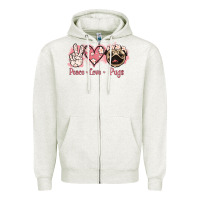Oatmeal Heather Peace Love Pugs Zipper Hoodie - Jasminsmagicworld