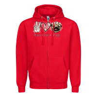 Red Peace Love Pugs Zipper Hoodie - Jasminsmagicworld
