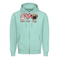 Seafoam Peace Love Pugs Zipper Hoodie - Jasminsmagicworld