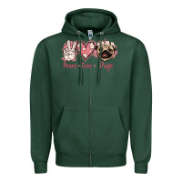 Sports Green Peace Love Pugs Zipper Hoodie - Jasminsmagicworld