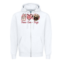 White Peace Love Pugs Zipper Hoodie - Jasminsmagicworld