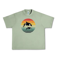 Oil Green orca family vintage retro art, killer whale family Urban Heavy Tee - linhVisuals
