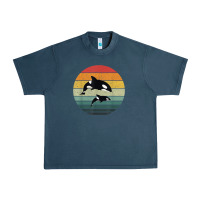 Midnight Navy orca family vintage retro art, killer whale family Urban Heavy Tee - linhVisuals
