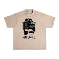 Fire Wife Messy Bun Firefighter Wife Thin Red Line Husband Urban Heavy Tee | Teevron