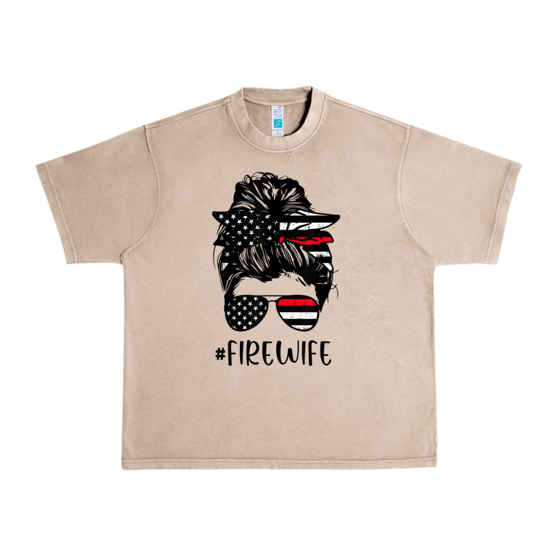 Fire Wife Messy Bun Firefighter Wife Thin Red Line Husband Urban Heavy Tee by linhVisuals | Teevron
