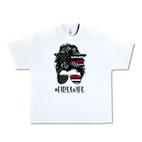 White fire wife messy bun firefighter wife thin red line husband Urban Heavy Tee - linhVisuals