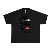 Black fire wife messy bun firefighter wife thin red line husband Urban Heavy Tee - linhVisuals