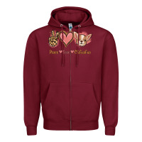 Burgundy Peace Love Chihuahua Zipper Hoodie - Jasminsmagicworld