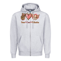 Heather Grey Peace Love Chihuahua Zipper Hoodie - Jasminsmagicworld