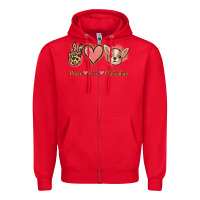 Red Peace Love Chihuahua Zipper Hoodie - Jasminsmagicworld