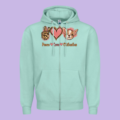 Peace Love Chihuahua Zipper Hoodie Designed By Jasminsmagicworld