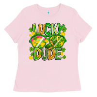 Bubblegum Pink Lucky Dude Ladies Tee - CowhideDigitalArt