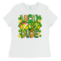 White Lucky Dude Ladies Tee - CowhideDigitalArt