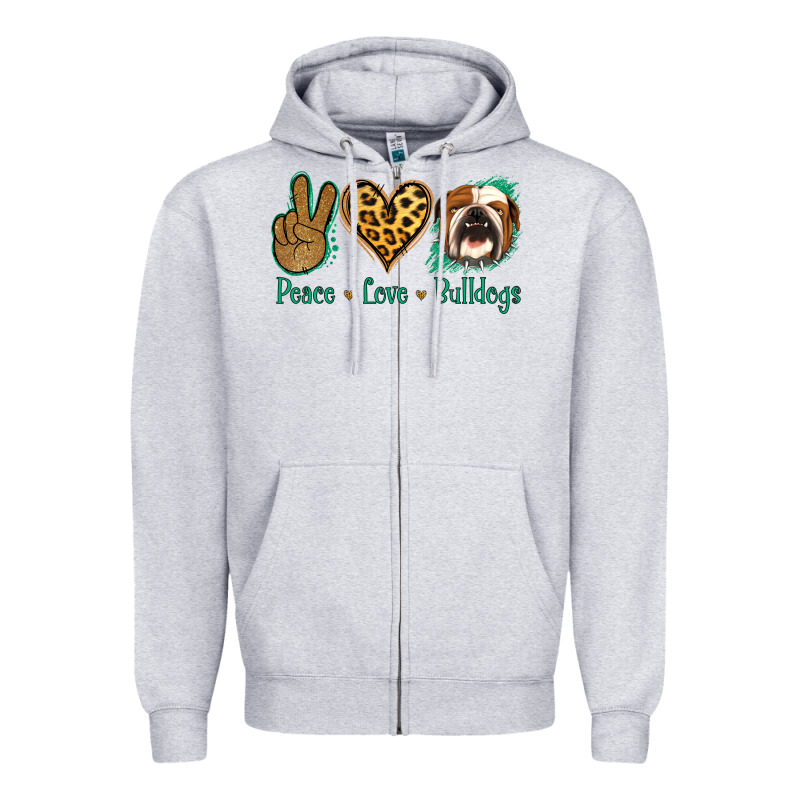 Peace Love Bulldog Zipper Hoodie by Jasminsmagicworld | Teevron