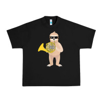 Black funny sloth wearing sunglasses playing french horn Urban Heavy Tee - linhVisuals