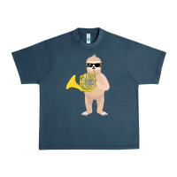Midnight Navy funny sloth wearing sunglasses playing french horn Urban Heavy Tee - linhVisuals