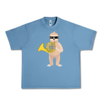 Pebble Blue funny sloth wearing sunglasses playing french horn Urban Heavy Tee - linhVisuals