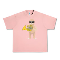 Salmon funny sloth wearing sunglasses playing french horn Urban Heavy Tee - linhVisuals