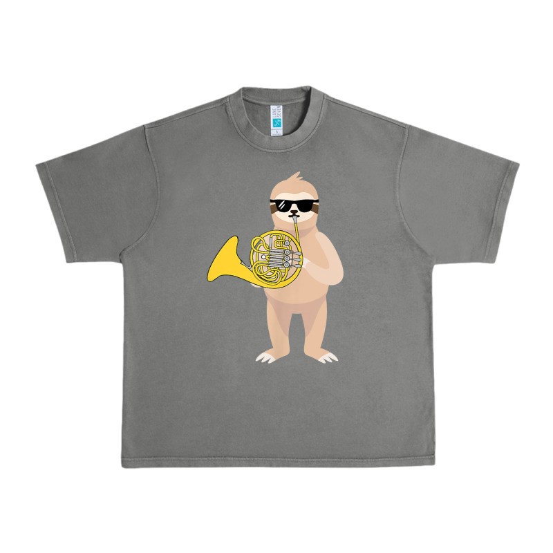Funny Sloth Wearing Sunglasses Playing French Horn Urban Heavy Tee by linhVisuals | Teevron