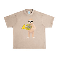 French Oak funny sloth wearing sunglasses playing french horn Urban Heavy Tee - linhVisuals