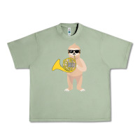 Oil Green funny sloth wearing sunglasses playing french horn Urban Heavy Tee - linhVisuals