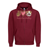 Burgundy Peace Love Bulldog Zipper Hoodie - Jasminsmagicworld