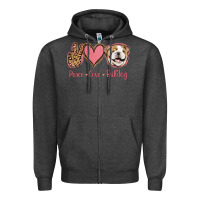 Charcoal Heather Peace Love Bulldog Zipper Hoodie - Jasminsmagicworld