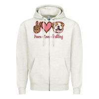 Oatmeal Heather Peace Love Bulldog Zipper Hoodie - Jasminsmagicworld