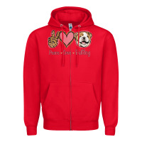 Red Peace Love Bulldog Zipper Hoodie - Jasminsmagicworld