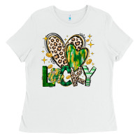 White Lucky Saint Patricks Day Ladies Tee - CowhideDigitalArt