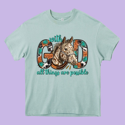 With God All Things Are Possible With Horse Bbs Heavy Core Tee Designed By Bundleandbundleshop