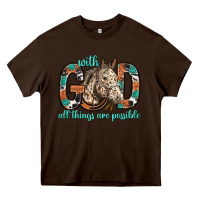 Chocolate Brown with god all things are possible with horse bbs Heavy Core Tee - BundleAndBundleShop