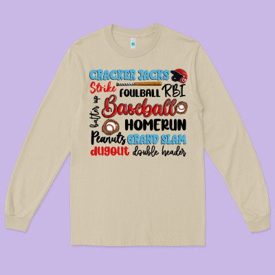 Baseball Typography Words Long Sleeve Tee Designed By Artiststas