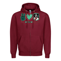 Burgundy Peace Love Border Collie Zipper Hoodie - Jasminsmagicworld