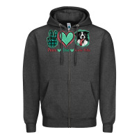 Charcoal Heather Peace Love Border Collie Zipper Hoodie - Jasminsmagicworld