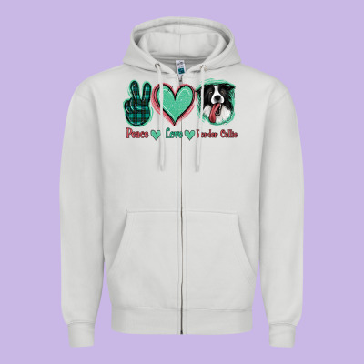 Peace Love Border Collie Zipper Hoodie Designed By Jasminsmagicworld
