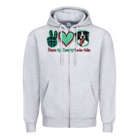 Heather Grey Peace Love Border Collie Zipper Hoodie - Jasminsmagicworld